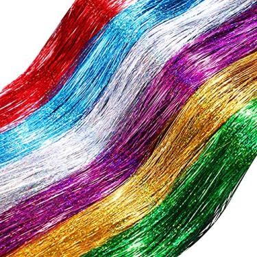 Imagem de Boao Guirlanda de franjas iridescentes de 10000 fios de tinsel para decoração de árvore de Natal, suprimentos de festa de formatura, decoração de férias (dourado, verde, azul lago, roxo, prata,