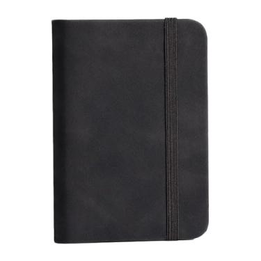 Imagem de UGPLM Caderno de bolso PU Couro Diário Caderno 100 folhas, Portátil 11cmx7.5cm A7 Caderno Notas pautadas de notas para escritório escolar, Preto