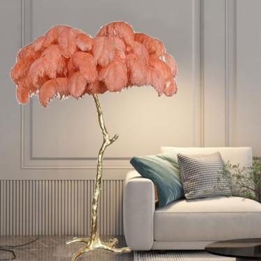 Imagem de Candeeiros de chão românticos candeeiros de mesa para sala de estar quarto decoração natural de penas de avestruz luminária de pé simples moderna luz de leitura regulável com interruptor de pé