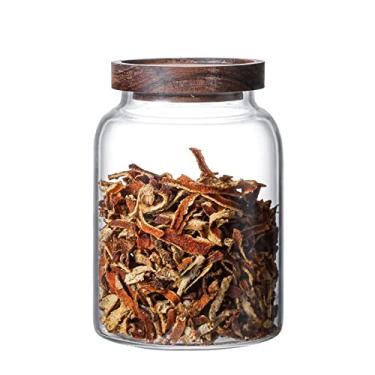 Imagem de WINAKUI Grandes Potes de Vidro com Tampa Hermética de Madeira, Recipiente de Vidro para Armazenamento de Alimentos, Recipiente Transparente para Armazenamento de Cereais para Farinha, Açúcar, Grãos De