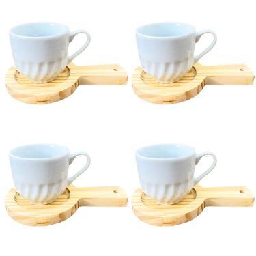 Imagem de Kit 4 Xícaras Relevo Chá 250ml - Porcelana c/ pires panela