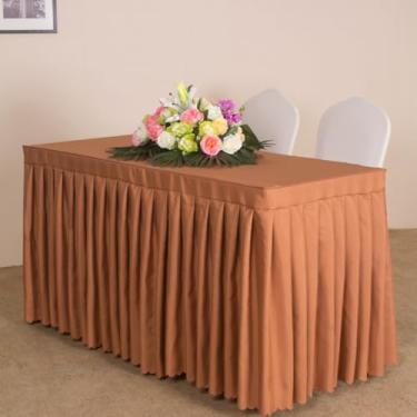 Imagem de Toalha de mesa toalha de mesa retangular cor sólida toalha de mesa ajustada roupas de mesa com saia conferências escritório hotel exposição longa toalha de mesa lavável protetor de mesa - café||45*180