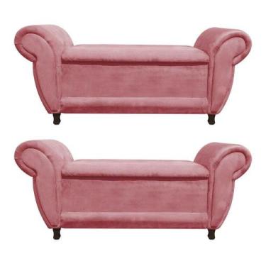 Imagem de Kit 02 Recamier Baú Itália Namoradeira Calçadeira Suede Rose - DROSSI