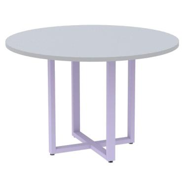 Imagem de Mesa de Reunião Redonda P25 Pandin 110 cm (Largura) Tampo MDP Cinza Pé Aço Tubular Lilás