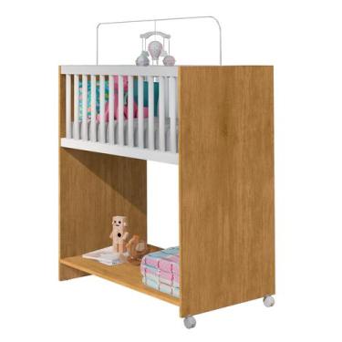 Imagem de Mini Berço Cama Baby Com Colchão Quarto Infantil 2 em 1 Branco / Rosa 