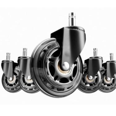 Imagem de Kit 5 Rodinhas Roda Silicone Gel Rodizio Cadeira Escritório Giratória Jogos Game Pino 11mm