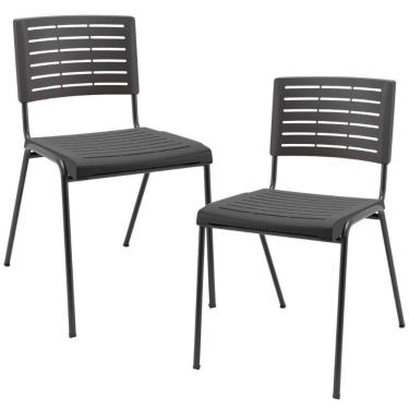 Imagem de Kit 02 Cadeiras Empilhável Fixa Escritório Multiuso Base Preta Kimi P03 Preto - Lyam Decor
