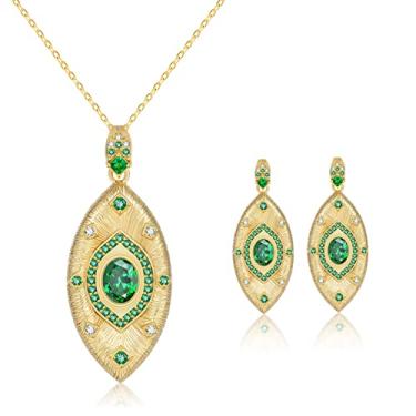 Imagem de LYLYMIMI Joias de esmeralda para mulheres colar de pedra verde conjunto de brincos colares bonitos, Cobre, Zircão