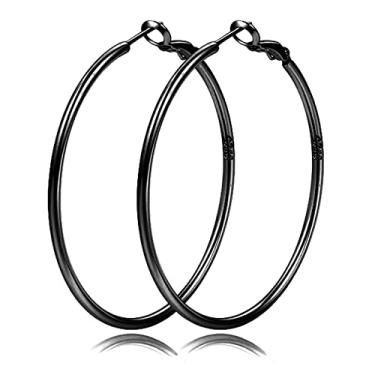 Imagem de Brincos de argola grande de prata esterlina de 2 mm para mulheres - argola grande hipoalergênica infinita e fina de prata, Prata esterlina, Sem pedra preciosa