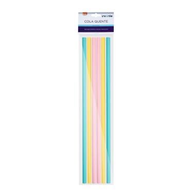 Imagem de Kit Bastão De Cola Quente 6 Unidades Cores Pastel 7,5x30cm brw Refil Cola Quente Fina Candy Colors Artesanato