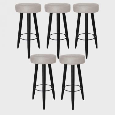Imagem de Kit 05 Banqueta Alta Lia Para Cozinha Bar Balcão Bistrô Pé Palito Preto Suede Bege - Ahz Móveis