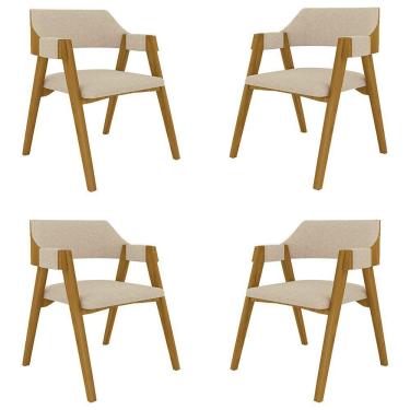 Imagem de Kit 4 Cadeiras Sala De Jantar E Jogos Carteados Madeira Maciça Poker Linho Offwhite-mel G42 - Gran Belo