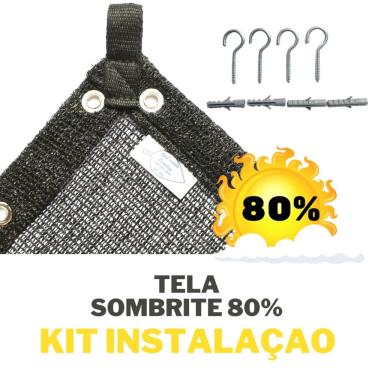 Imagem de Tela Sombrite 80% 1,5x1 Bainha e Ilhós + Kit Instalação
