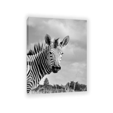 Imagem de Arte de parede em tela zebra grande, imagem mãe Zebra Hartmann, impressões em tela de animais selvagens africanos preto e branco giclée moderno emoldurado para decoração de sala de estar 80 x 60 cm