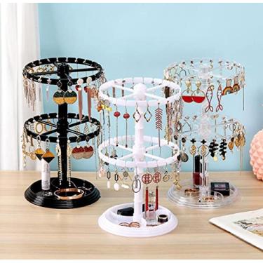 Imagem de YJIUYUANQ Suporte de exibição de joias, suporte organizador de joias de 2 níveis, suporte de brinco suspenso com design de fonte com furos e anel, pacote com 3