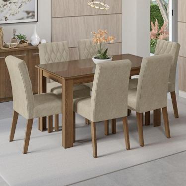 Imagem de Conjunto Sala de Jantar Mesa Tampo de Vidro 6 Cadeiras Rustic/Imperial Odara Madesa