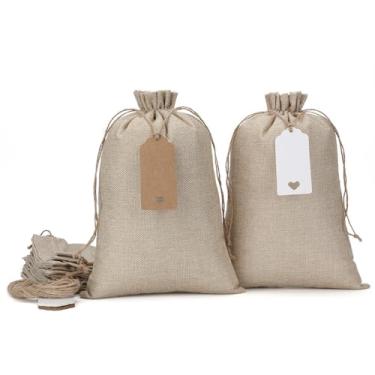 Imagem de Tapleap Sacos de serapilheira com cordão, saco de serapilheira de 20 x 30 cm (lote de 20) para embrulhar lembrancinhas de férias de verão, presentes, aniversário, casamento, festa ou uso doméstico