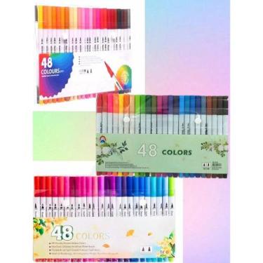 Imagem de Kit 12/24/36/48/60 Canetas 2 em 1 Brush Lettering e Ponta Fina Dual Pe