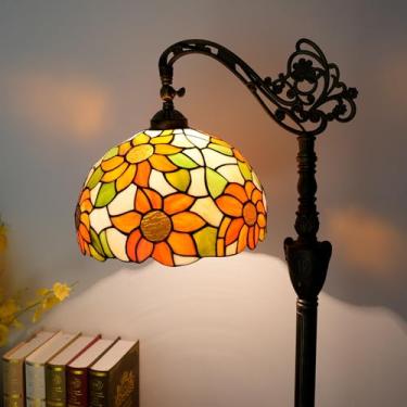 Imagem de Blivuself Luminária De Chão Tiffany Com Vidro Colorido De Girassol Amarelo, Luminária De Chão Com Pescoço De Ganso, Luminária De Canto Ajustável Com Pedal Para Quarto, Sala De Estar E Escritório (L