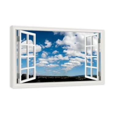 Imagem de PY3H69 Arte de parede em tela de janela aberta, impressão natural em tela. Lindo cenário de céu 45,7 cm, decoração de parede de paisagem de janela, decoração de casa moderna. Moldura interna 80x120cm