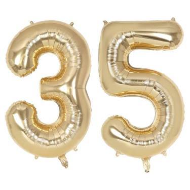 Imagem de Champagne Large Number 35 Balloon, 40 Inch Light Gold Foil Helium Number Balloons, Giant Mylar Number 35 Balloons for 35 Years Old Birthday Party Anniversary Decorations (Champagne Gold 35)