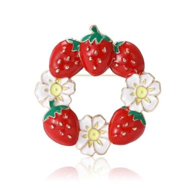 Imagem de Dreuyet Broche de morango para mulheres strass vermelho broche de morango bonito esmalte fruta lapela pinos delicados elegantes Natal casamento aniversário feriado decoração joias, Middle, Strass