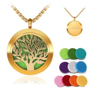 Imagem de Colar de óleo essencial com 10 almofadas de algodão para ioga, meditação, viagens e uso diário, pingente de aromaterapia de aço inoxidável difusor de óleo essencial joia (árvore da vida), Tree of Life