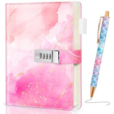 Imagem de Beadsky Diário com cadeado para meninas e mulheres, diário bloqueado por senha, diário de seteto recarregável com cadeado, kit de diário de estética com caneta, presentes fofos para meninas