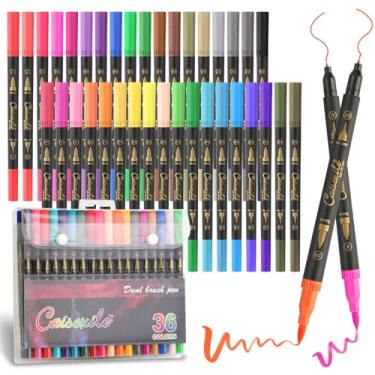 Imagem de CAISEXILE Conjunto de canetas Dupla, 36 marcadores de arte coloridos, 72 pontas finas e ponta de pincel para crianças, livro de colorir, anotações, anotações, diário, caligrafia, desenho