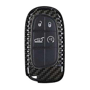 Imagem de Capa 100% fibra de carbono para chave Dodge/Jeep Key Fob, capa de fibra de carbono genuína para Jeep Cherokee/Dodge RAM Smart Keyless Fob Remote Key, capa masculina para chave de carro Fob feminina - preta