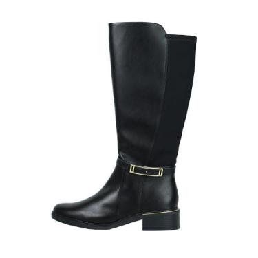 Imagem de Bota Comfortflex Cano Longo Fivela Metalica Ziper, 36, Preto