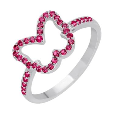 Imagem de GOURIK Anel de rubi banhado a ouro branco em forma de borboleta tamanho 9 para mulheres - Anel delicado resistente e confortável, não mancha, pedra de nascimento de julho - Joias leves e presentes