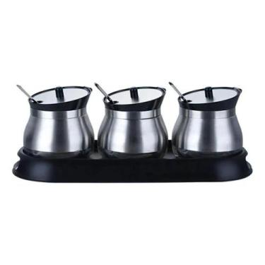 Imagem de Conjunto 3 Unidades Porta Condimentos de Vidro 250ml - Inox - TOP RIO
