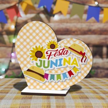 Imagem de Lembrancinha Coração Festa Junina em MDF Decoração com Girassol, Chapé