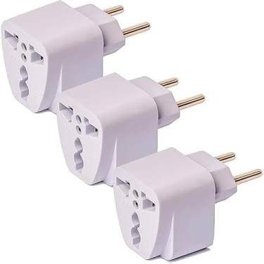 Imagem de KIT 3 Adaptadores Tomada Benjamim T Universal Padrão Europeu Uk Para Brasil 10a Até 250v - Bivolt 110V/220V - DM SHOPP