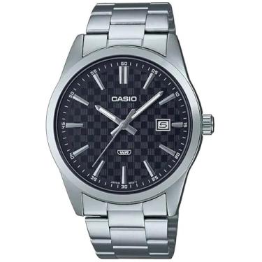 Imagem de Casio Relógio masculino analógico de data mostrador preto pulseira de aço inoxidável MTP-VD03D-1AUDF, preto, pulseira, pulseira preta, Preto, pulseira