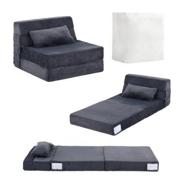 Imagem de Tiita Sofá-cama dobrável para crianças, colchão quádruplo com travesseiro, sofá de pelúcia macio, bolsa de armazenamento portátil, espreguiçadeira conversível, para sala de jogos, sala de estar