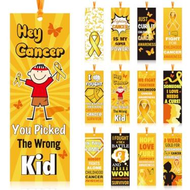 Imagem de Yaomiao 120 peças de marcadores de livro de conscientização do câncer infantil, fita dourada, itens inspiradores para conscientização do câncer infantil para suprimentos de apoio para arrecadação de