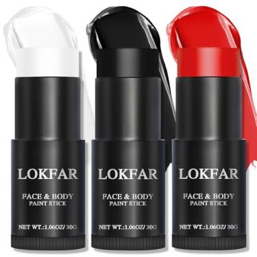 Imagem de LOKFAR Bastão De Tinta Corporal Preta E Vermelha Branca, Base Maquiagem, Kit Profissional Maquiagem Para Olhos Beisebol Futebol Americano, Halloween, Fantasia Zumbi, Palhaço, Vampiro, Esqueleto, Cor