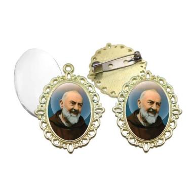Imagem de Broche com Relicario Dourado Padre Pio Terno Noivo lapela Qualidade Re
