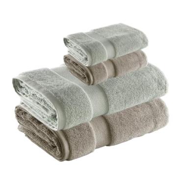 Imagem de Jogo de Toalha de Banho e Rosto Super Soft Zero Twist, 4 pe�as, Algod�o, Toque Macio, 500g/m�, Altihaus, Alta Absor��o, Durabilidade (Taupe/Verde)