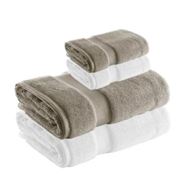 Imagem de Jogo de Toalha de Banho e Rosto Super Soft Zero Twist, 4 pe�as, Algod�o, Toque Macio, 500g/m�, Altihaus, Alta Absor��o, Durabilidade (Branco/Taupe)