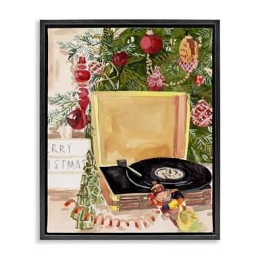 Imagem de Stupell Industries Festive Christmas Music Records Black Framed Floater Canvas Wall Art Design por Melissa Wang, 25 x 31