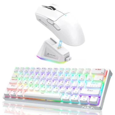 Imagem de Kit Gamer Teclado Mecânico Aula 60%+ Attack Shark X11 Branco
