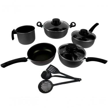 Imagem de Conjunto De Panelas Elegan Antiaderente E Tampa De Vidro 8 Peças Cor:preto