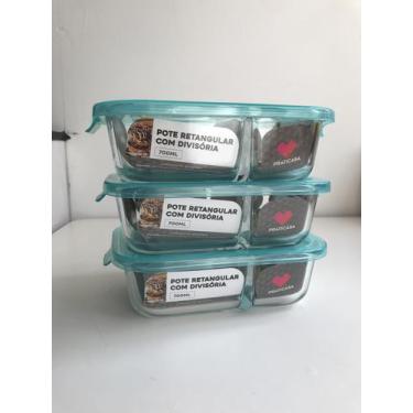Imagem de kit 3 Pote de Vidro com Divisória e Tampa de Plástico com travas 700ml