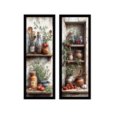 Imagem de Kit 2 Quadros Decorativos, Cozinha Rústica, 18x45 cm, Vidro e Moldura, Estilo Gourmet (Pretas)