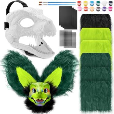 Imagem de Seenelling 13 Pcs DIY Dino Mask Kit Hard Plastic Dinosaur Mask Furry Therian Dino Costume Kit Animal Dinosaur Party Costume (Black, Green)