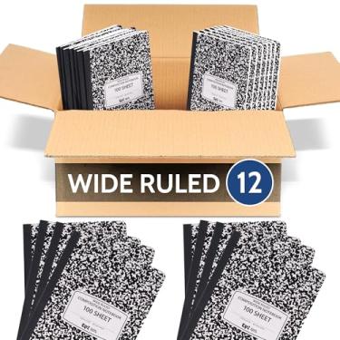 Imagem de Caderno de composição de mármore preto pautado, 100 folhas, pacote com 12