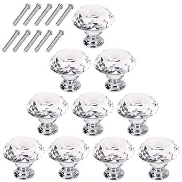 Imagem de XMHF 10 peças 30 mm em forma de diamante Vidro Cristal armário gaveta gaveta Hardware armário guarda-roupa puxador de porta, White Crystal